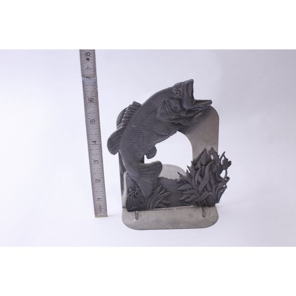 Large Mouth Fish Pewter Book End, 7 inches, Library, Book Shelve - Picture 3 of 3